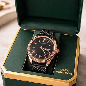 Tahari Men’s Rose Gold Black Dial Watch – New in Box